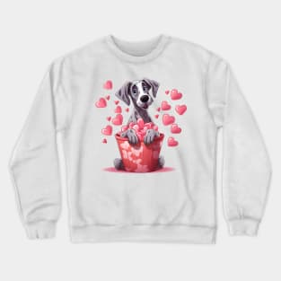 Cartoon Great Dane Dog in Hearts Basket Crewneck Sweatshirt